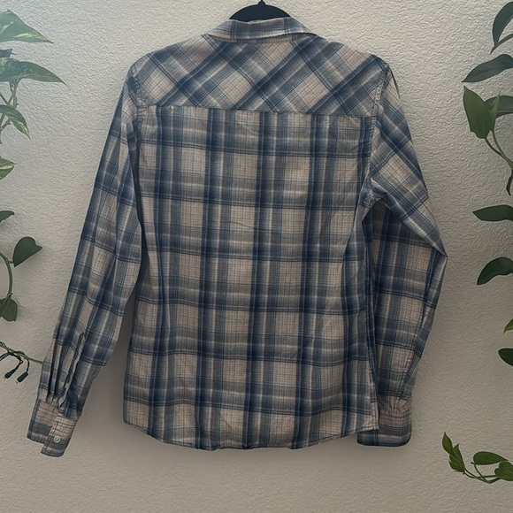 Carbon Slim Fit Long Sleeve Blue Beige Plaid Shirt Men’s Size S - Picture 4 of 5